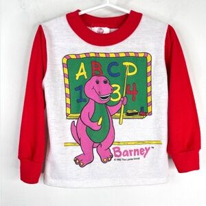 VTG 90s Barney Long Sleeve T Shirt 1992 Sz 4T Colorblock Ringer Tee School Retro